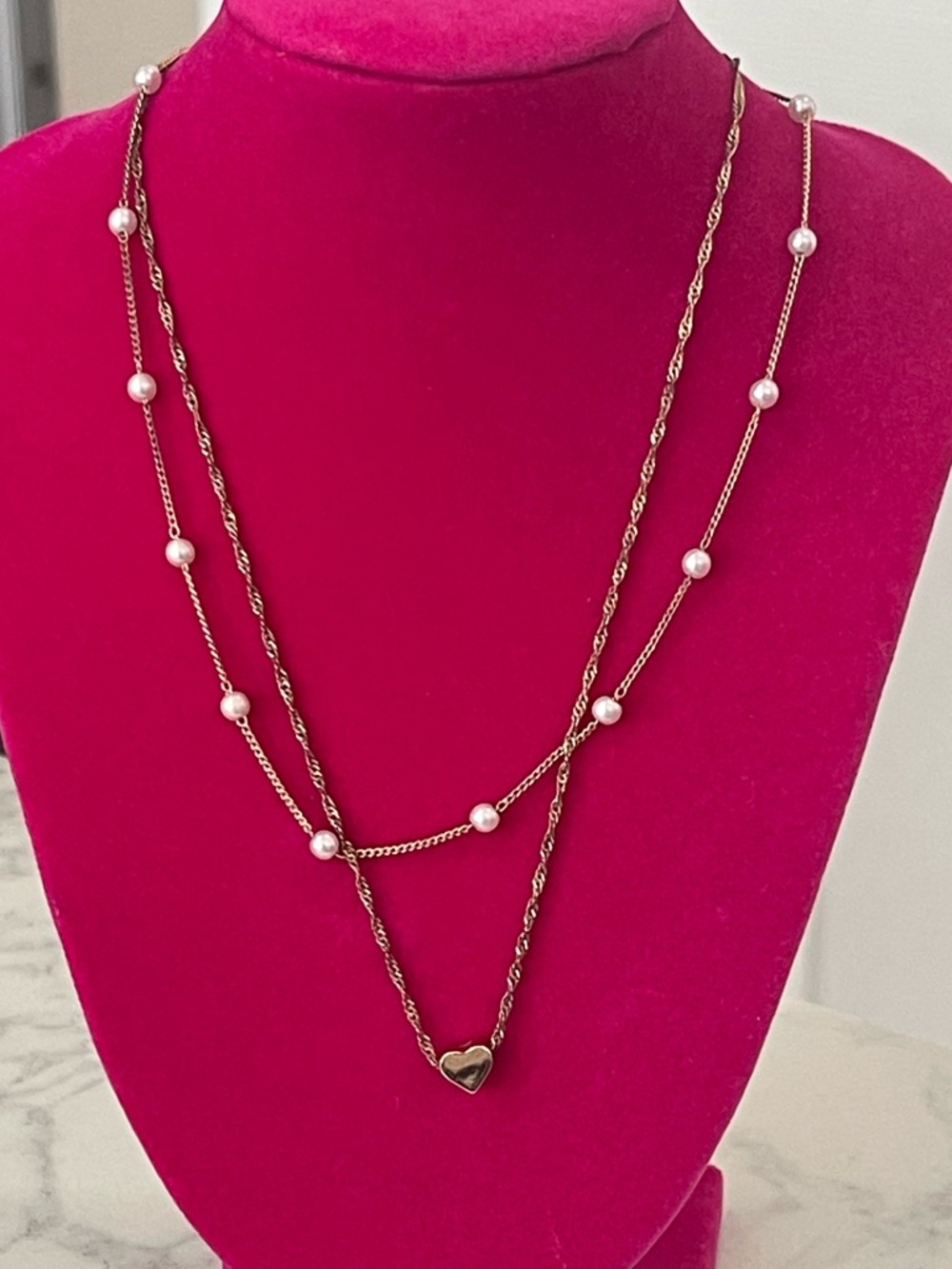Delicate Gold Heart & Pearl Layered Necklace - Women Jewelry